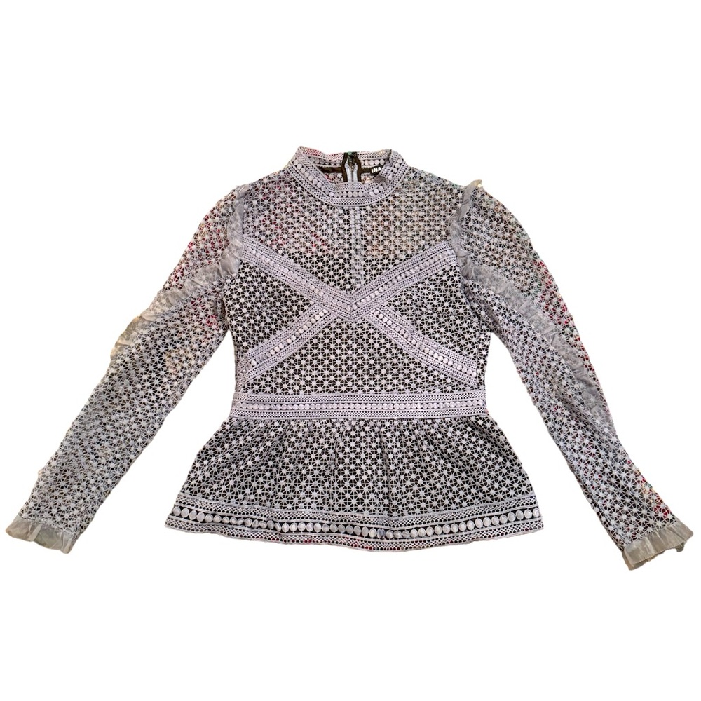 INA eyelet lace mock neck blouse